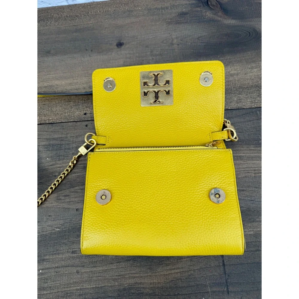 Tory Burch Britten Wallet on Chain Yellow Pebbled Leather Crossbody Bag Gold